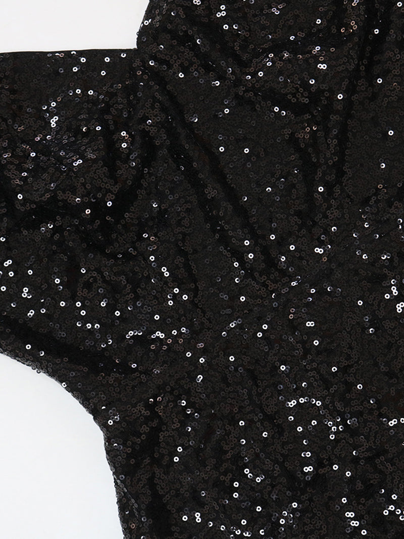Sexy Sequin Backless Feather Slit Club Party Dress