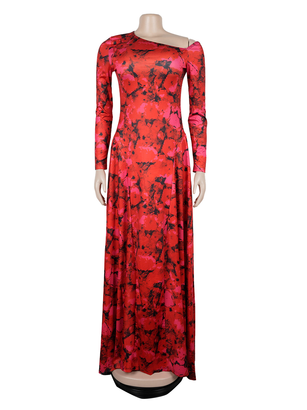Elegant Print Stretch Slash Shoulder Maxi Dress