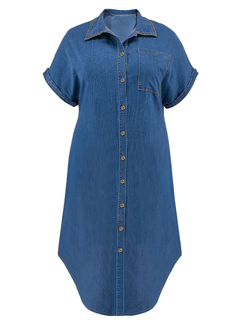 Casual Loose Short Sleeve Denim Shirt Dress