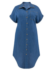 Casual Loose Short Sleeve Denim Shirt Dress