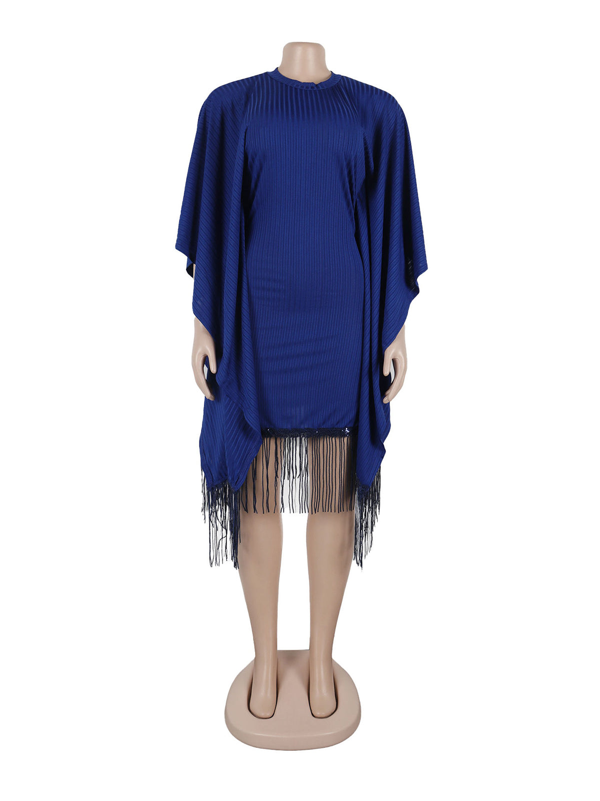 Fashion Sequin Fringe Bat Sleeve Midi Dress