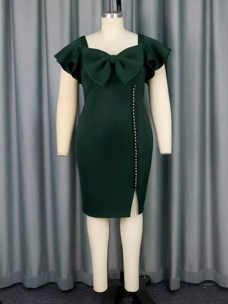 Square Neck Bowknot Slim Party Dress