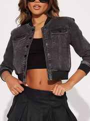 Fashion Long Sleeve Denim Bomber Jacke