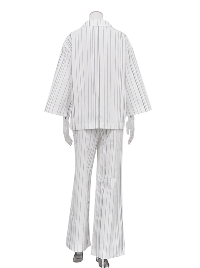 Casual Stripe Loose Shirt Straight Trousers Set