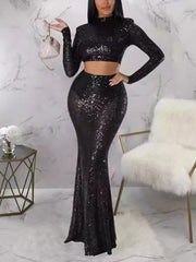 Sequin Crop Top And Maxi Skirt Nightclub Set