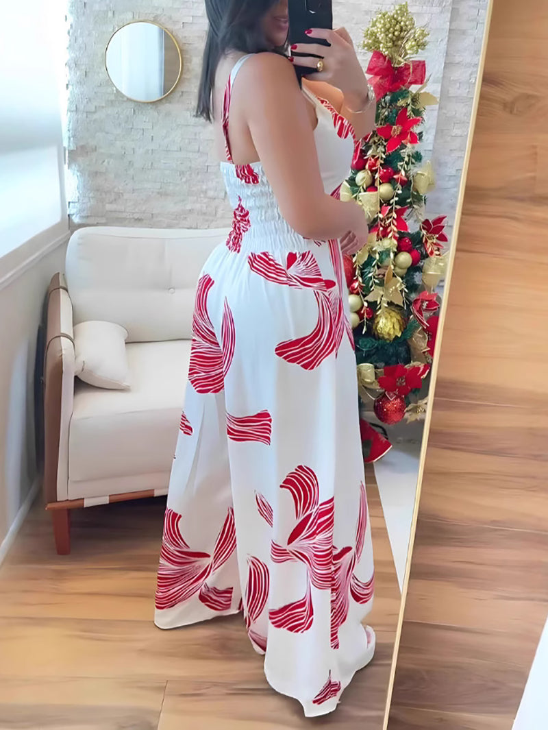 Casual Print Spaghetti Strap Wide Leg Jumpsuit