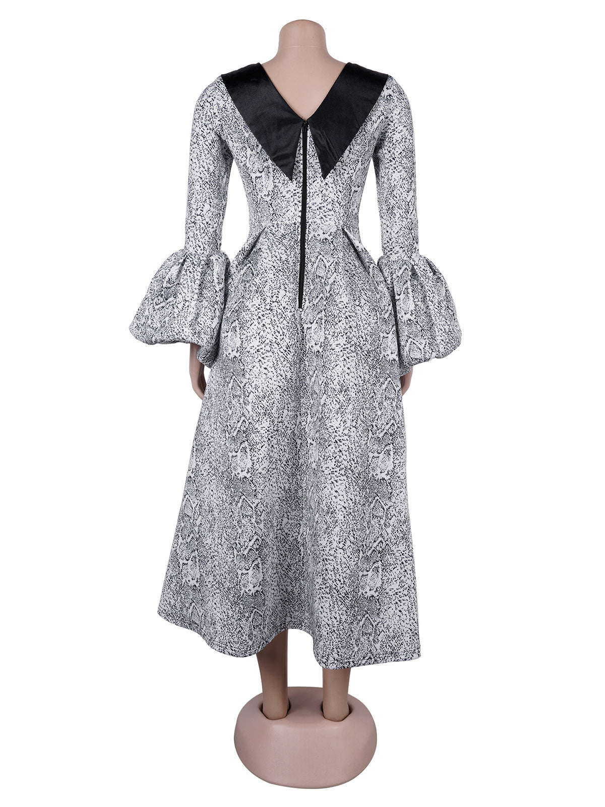 Snakeskin Print Patchwork Cinched Waist A-Line Dress