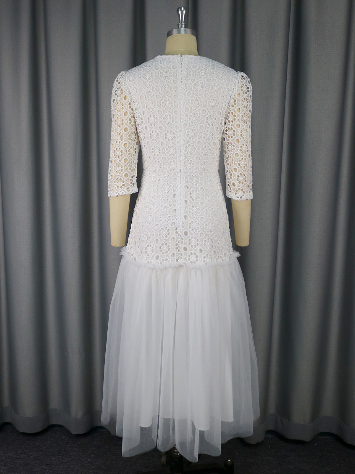 Elegant Mesh Patchwork Lace Hollow out Party Dress