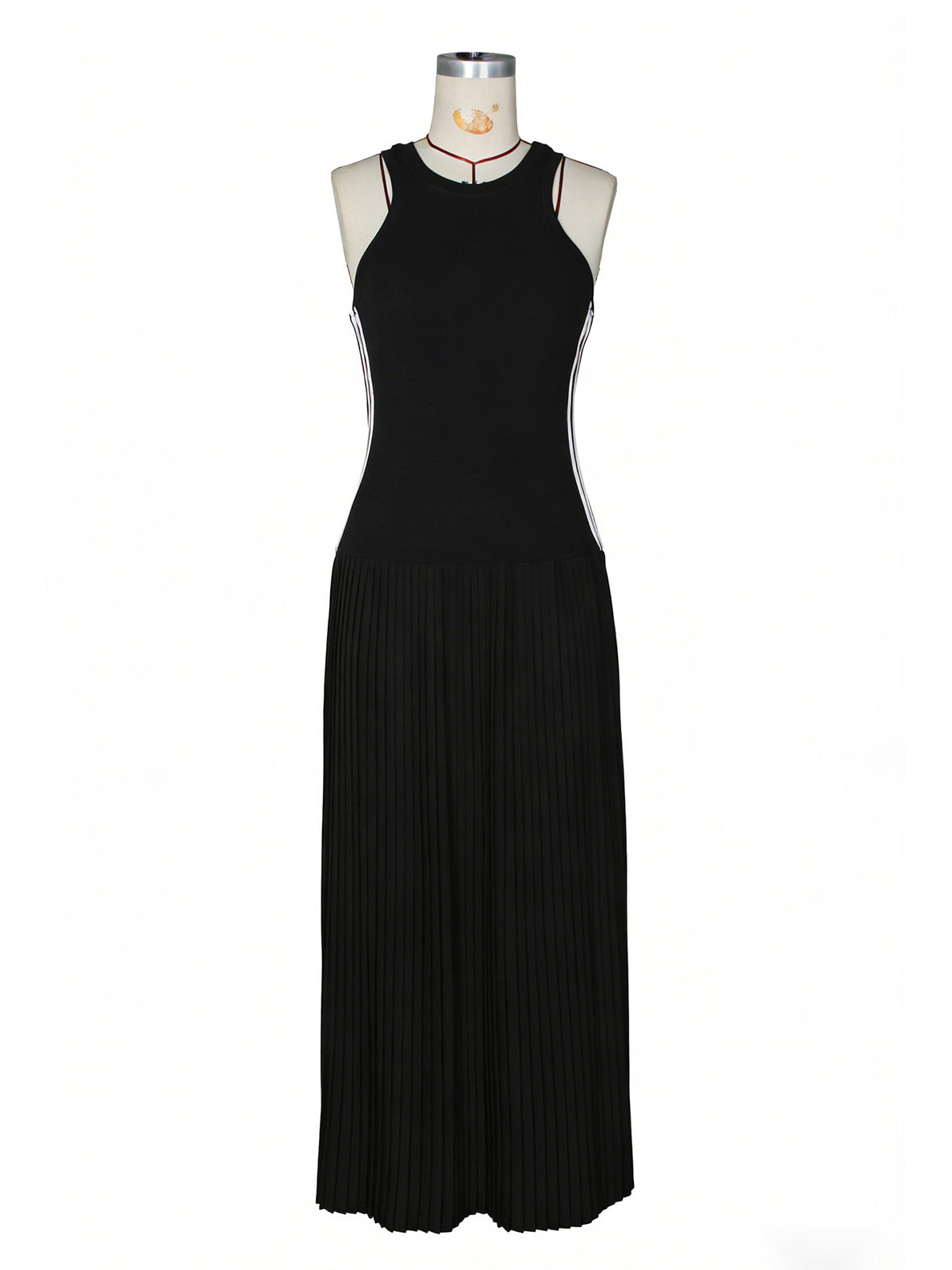 Fashion Striped Sleeveless Pleated Slim Maxi Dress