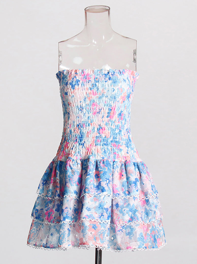Layered Hem Sexy Strapless Dress