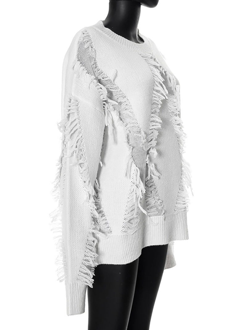 Fashion Round Collar Fringe Loose Pullover Sweater
