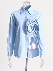 Long Sleeve Flower High Split Asymmetry Shirt