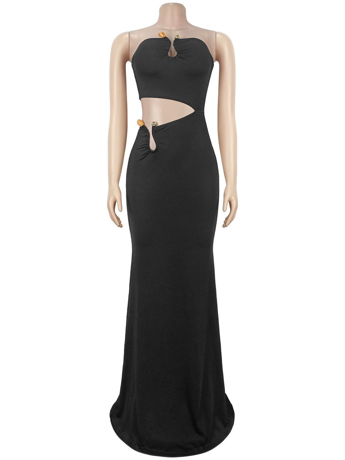 Sexy Hollow Out Backless Strapless Slim Maxi Dress