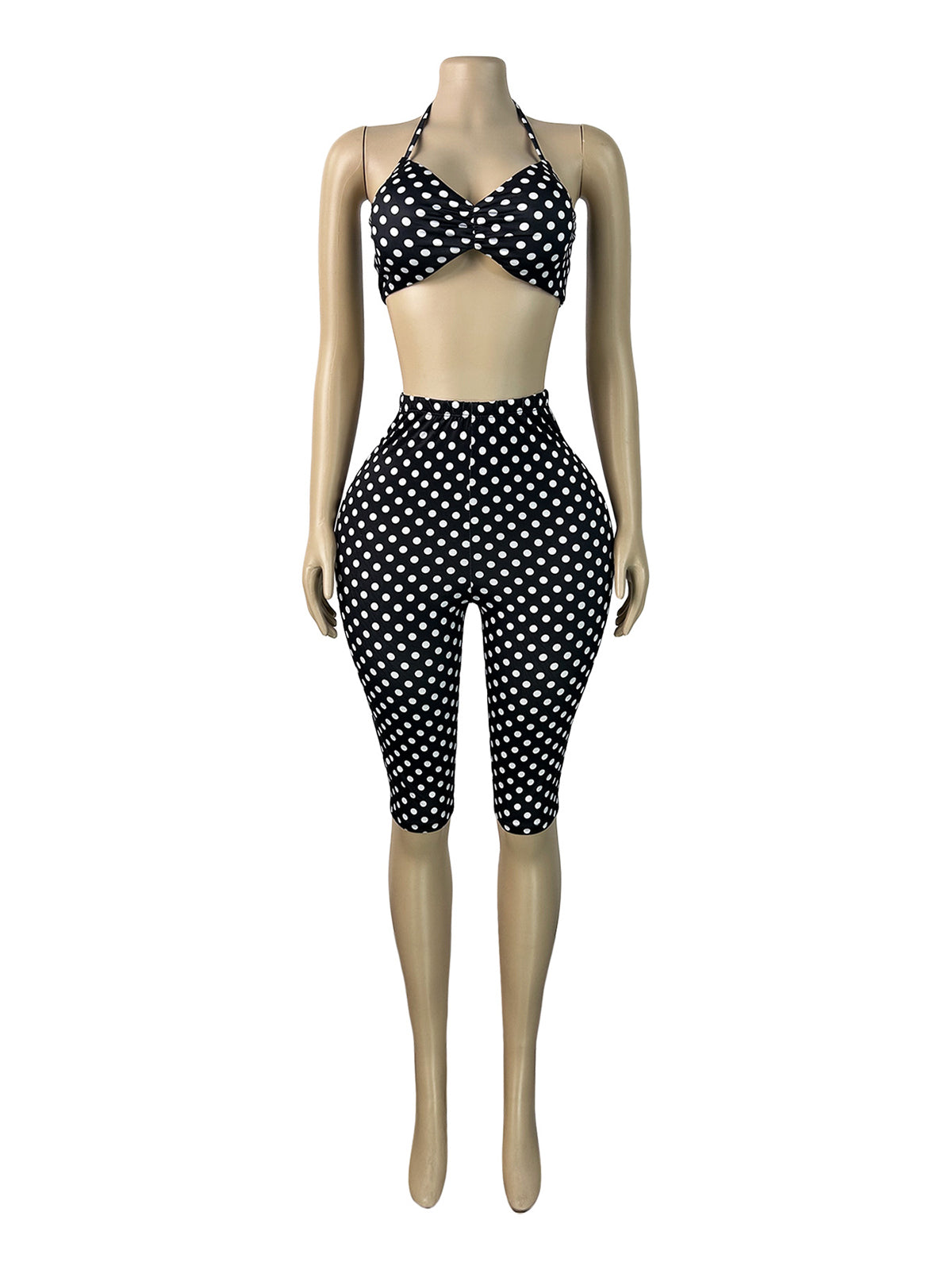 Fashion Polka Dots Halter Top And Capri Set