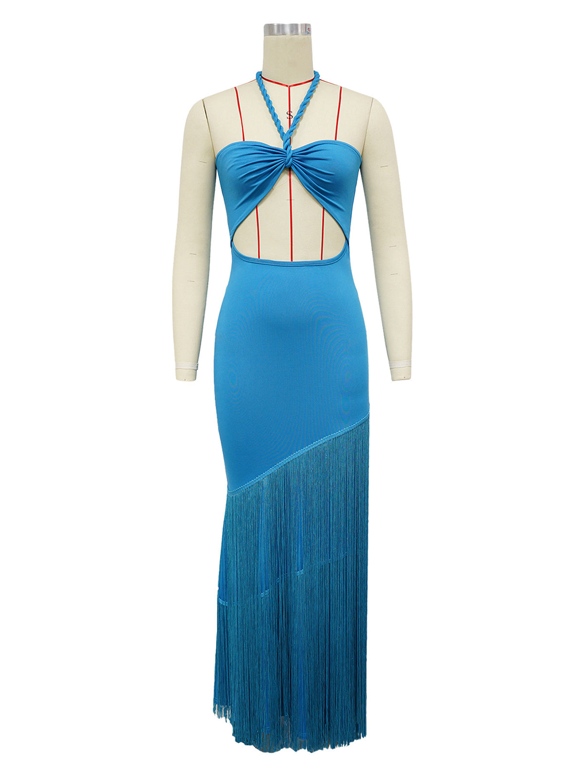 Sexy Halter Lace-up Fringes Maxi Dress