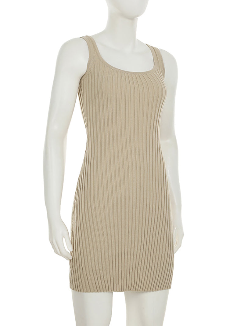 Casual Sleeveless Ribbed Knit Vest Mini Dress