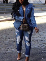 Casual Double-Breasted Denim Blazer