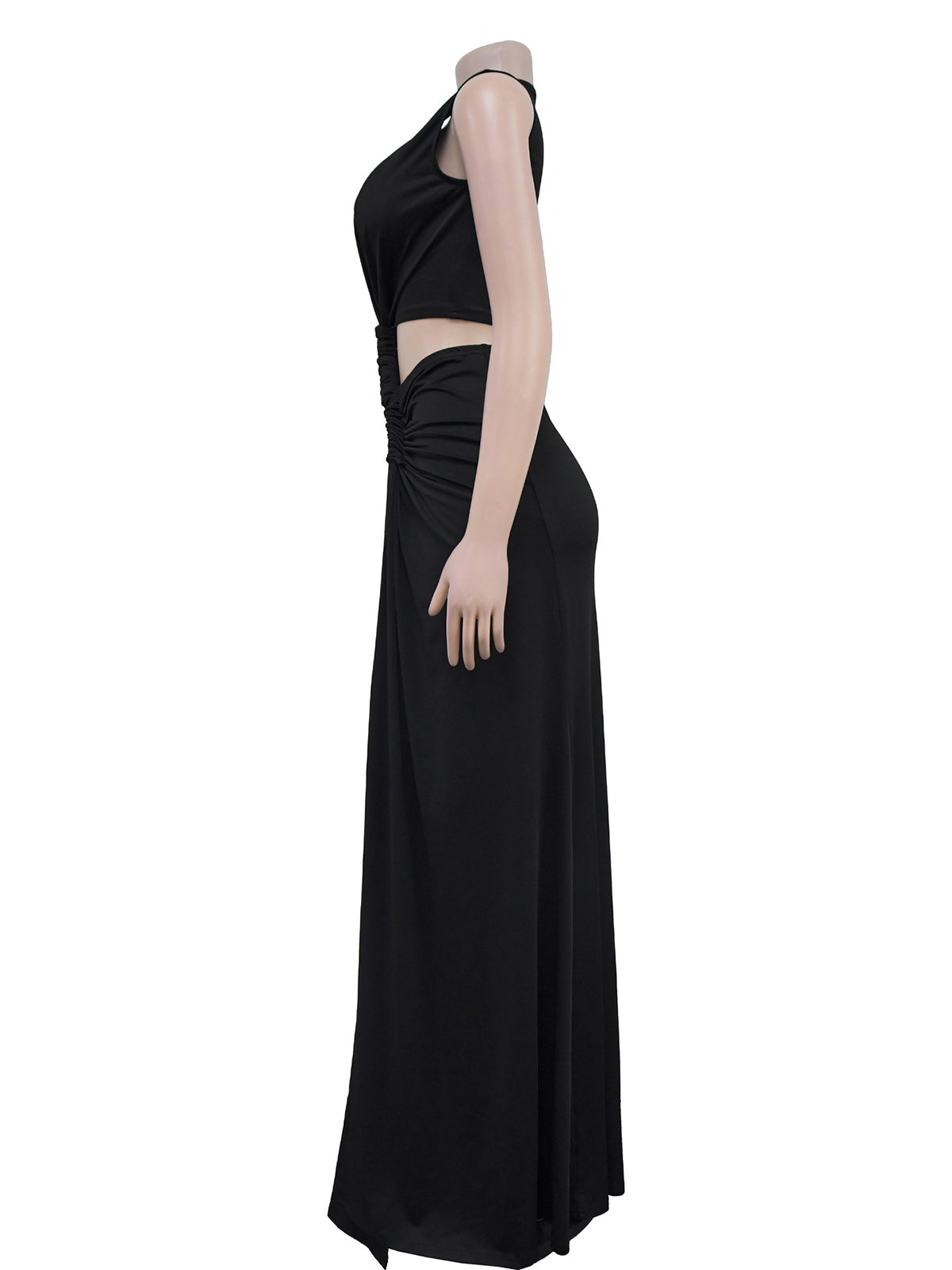 Knot Hollow-out Deep V Neck Split Hem Maxi Dress