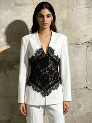 Lace Embroidered V Neck Blazer-boutique