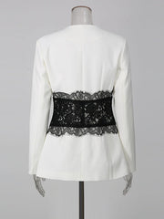 Lace Embroidered V Neck Blazer-boutique