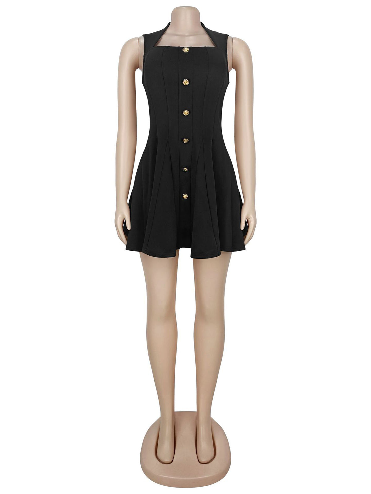 Fashion Square Neck Sleeveless Pleated Mini Dress