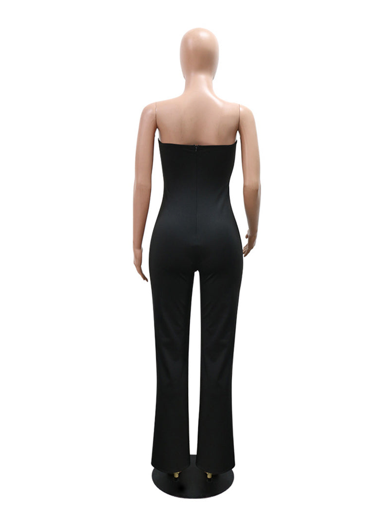 Chic Rhinestone Strapless Sexy Straight Jumpsuit