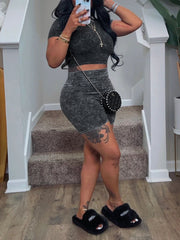 Washed Crop Top And Jogger Shorts Two Piece Set
