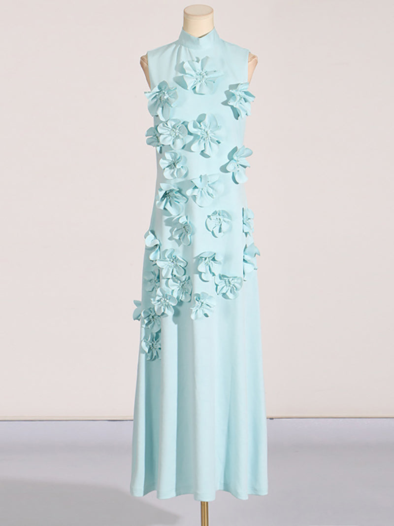 Elegant Floral Applique Sleeveless Maxi Dress Gown