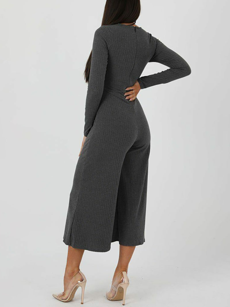 Round Neck Long Sleeve Wide leg Jumpsuit