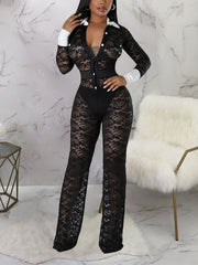 Sexy Lace Patchwork Long Sleeve Jumpsuit