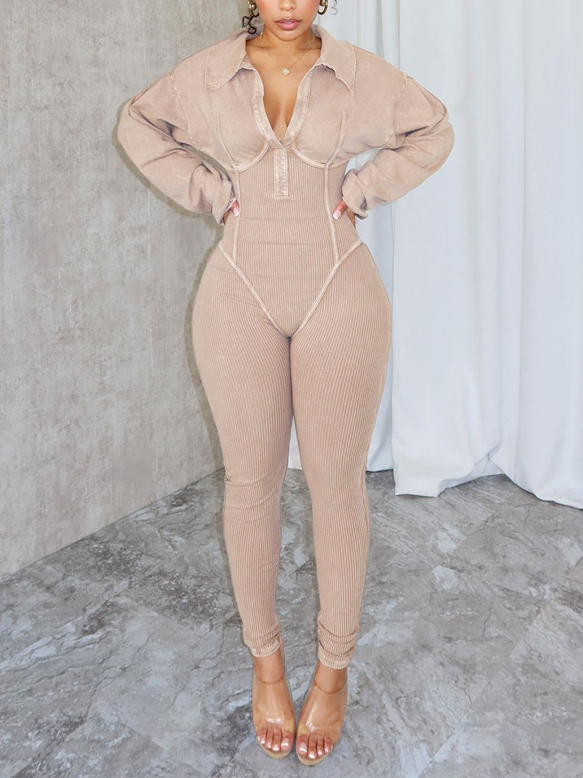 Sexy Deep V neck Bodycon Jumpsuit