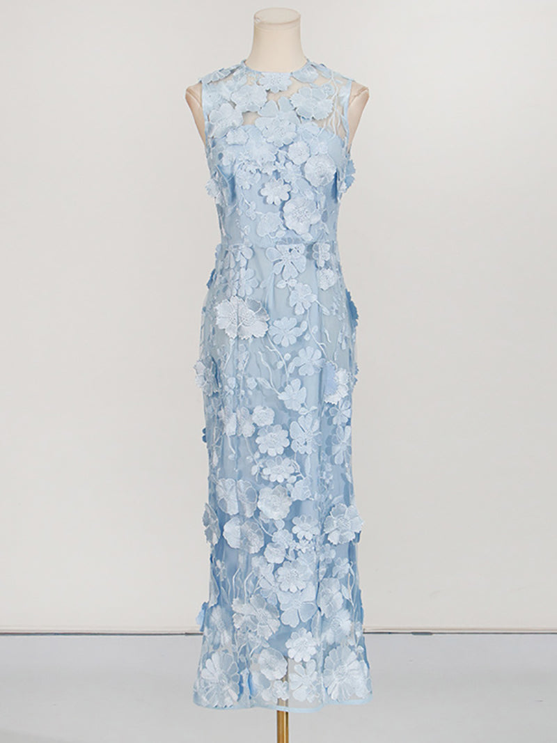 Elegant Embroidery Applique Mesh Dress