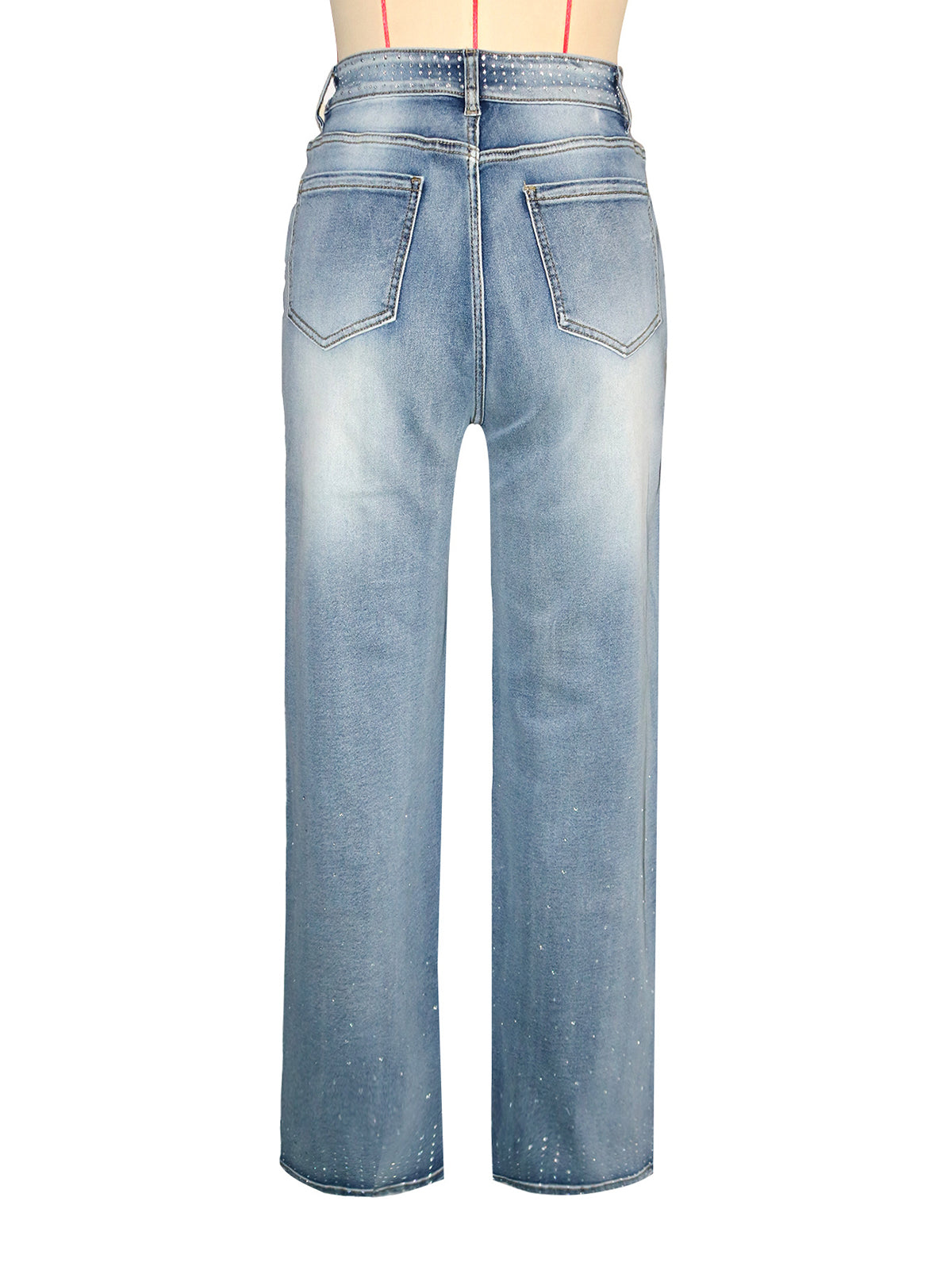 Casual Rhinestone Embellished Straight Leg Jeans