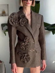 Fashion 3D Flower Patchwork Lapel Blazer