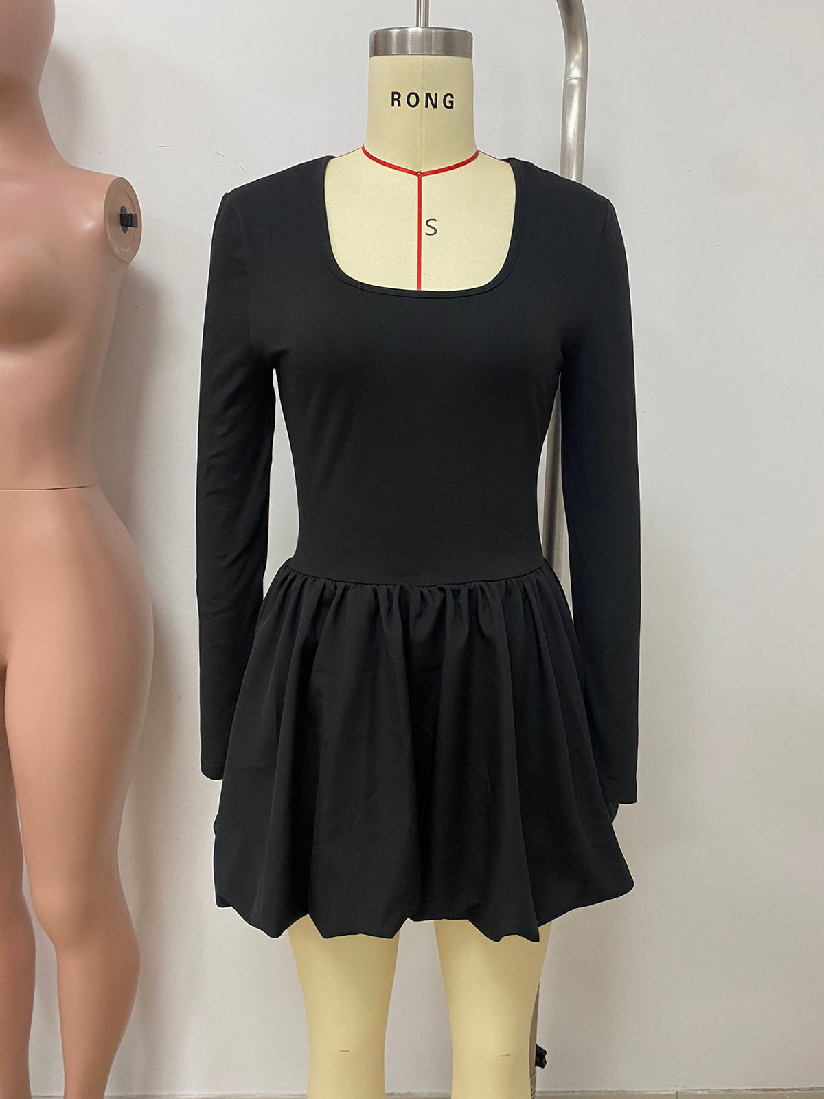Solid Color All-Match Hem Bubble Mini Dress
