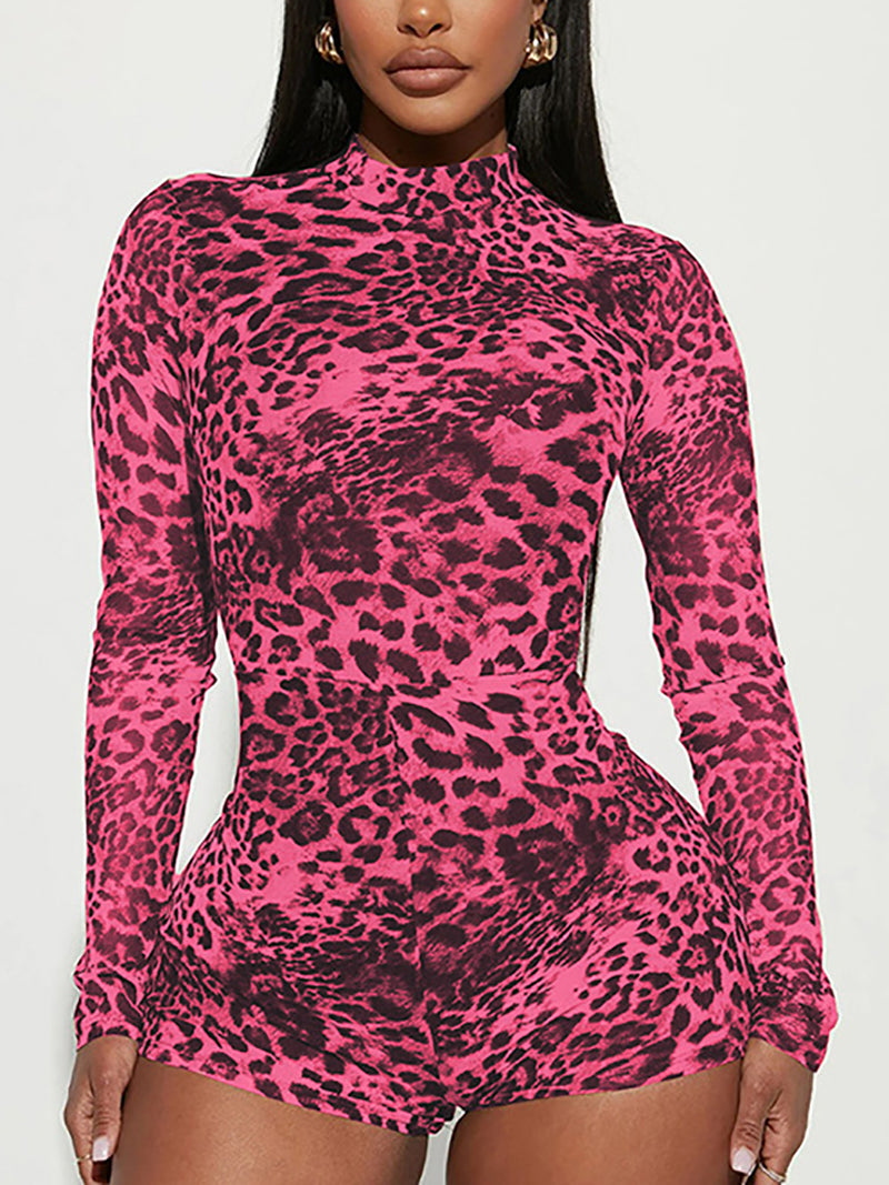Sexy Leopard Print Mesh Bodycon Romper