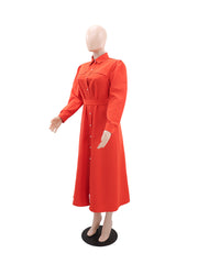 Elegant Button Up Long Sleeve Lapel Midi Dress