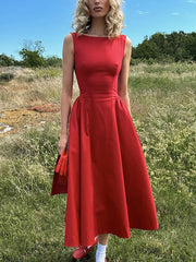 Solid Sleeveless A Line Dress