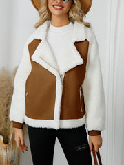 Lapel Fleece Cropped Faux Fur Jacket Coats