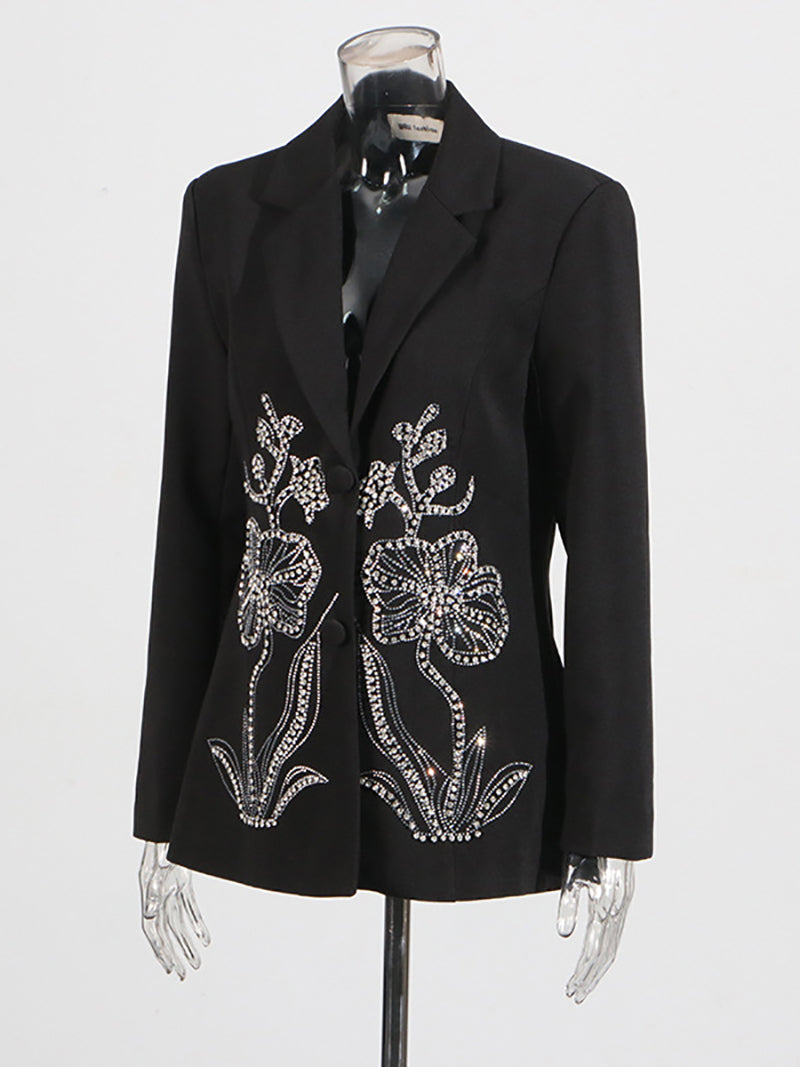 Fashion Rhinestone Single-breasted Slim Blazer