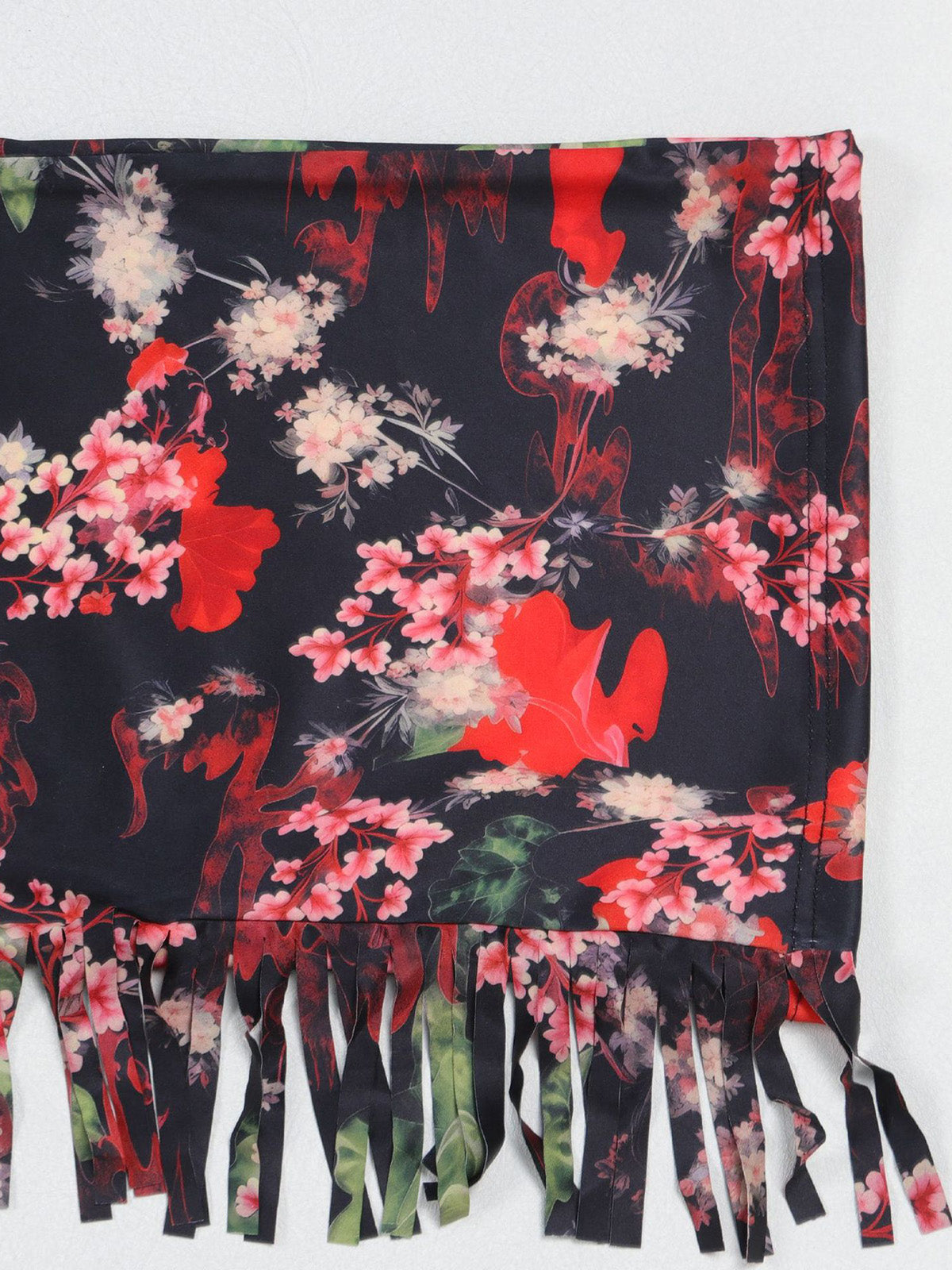 Print Fringe Trim Button Collar Casual Two Piece Set