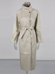 Boutique Stand Collar Lace-up Long Trench Coat