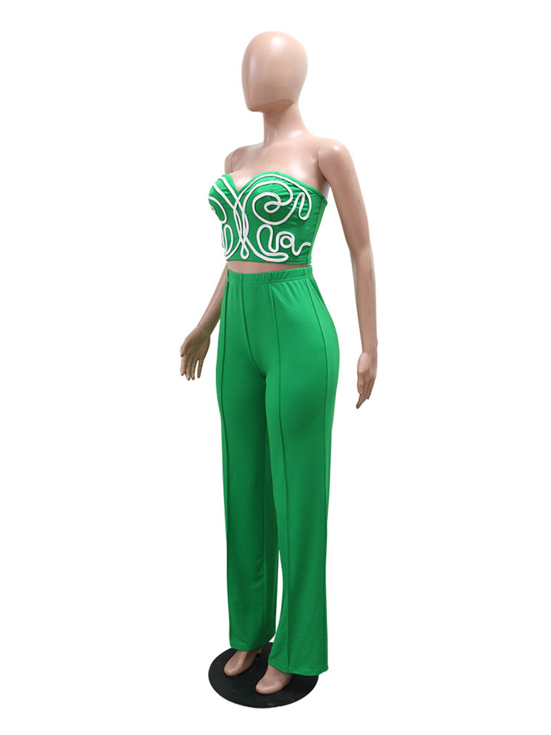 Fashion Crop Tube Top And Trousers Casual Set
