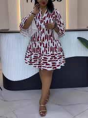 Casual Print Ruffle Loose Dress
