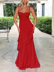 Elegant Spaghetti Strap Ruffles Prom Dress