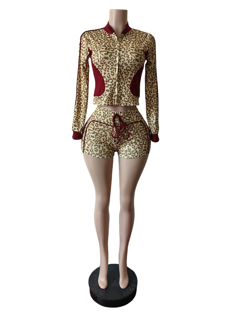 Casual Leopard Print Shorts Two Piece Set Tracksuit