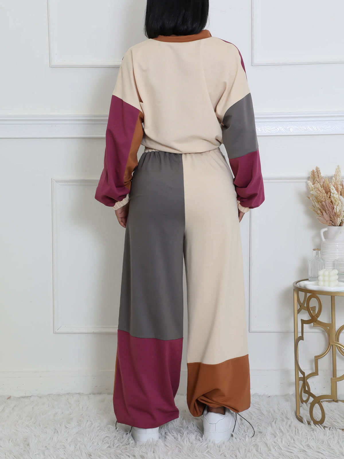 Color Block Patchwork Crop Top And Pants Sports Set