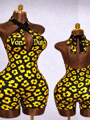 Sexy Leopard Print Halter Backless Tie-wrap Rompers