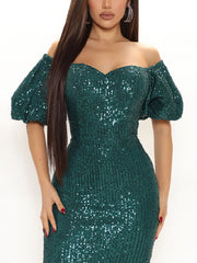 Off Shoulder Sequin Sexy Midi Dress