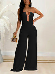 Patchwork Hollow Out Wide Leg Jumpsuits